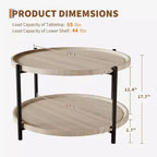 Table d'appoint, Table de chevet ronde à 2 niveaux, Table d'appoint ovale avec cadre en acier pour petits espaces, salon, chambre à coucher, facile à assembler