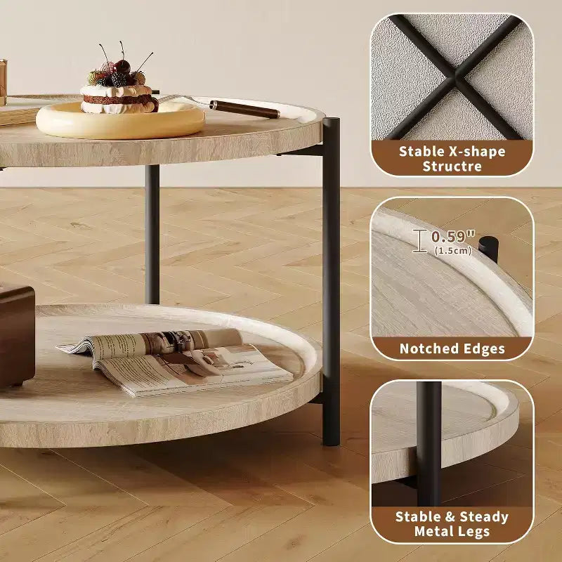 Table d'appoint, Table de chevet ronde à 2 niveaux, Table d'appoint ovale avec cadre en acier pour petits espaces, salon, chambre à coucher, facile à assembler