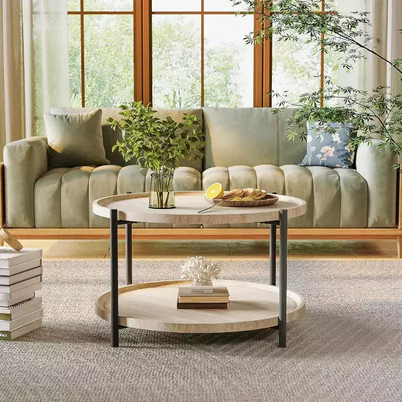 Table d'appoint, Table de chevet ronde à 2 niveaux, Table d'appoint ovale avec cadre en acier pour petits espaces, salon, chambre à coucher, facile à assembler