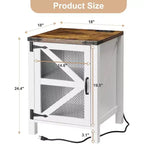Bout de canapé de ferme avec station de recharge, table de chevet rustique de 45 cm avec porte coulissante et étagère de rangement réglable, table d'appoint de canapé en bois avec rangement