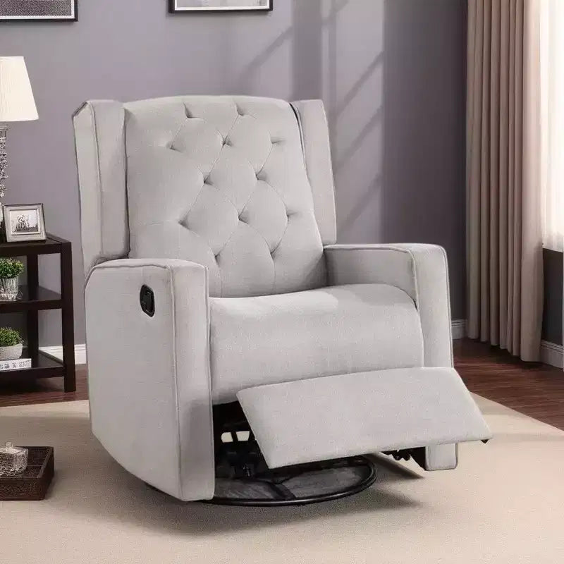 Royal Hampton Swivel Glider Manual Recliner, Solid Wood, Light Gray Burlap