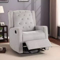 Royal Hampton Swivel Glider Manual Recliner, Solid Wood, Light Gray Burlap