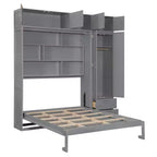 Lit escamotable Queen Murphy avec armoire, lit mural pliant Queen Size avec armoire de rangement et étagères pour chambre d'amis