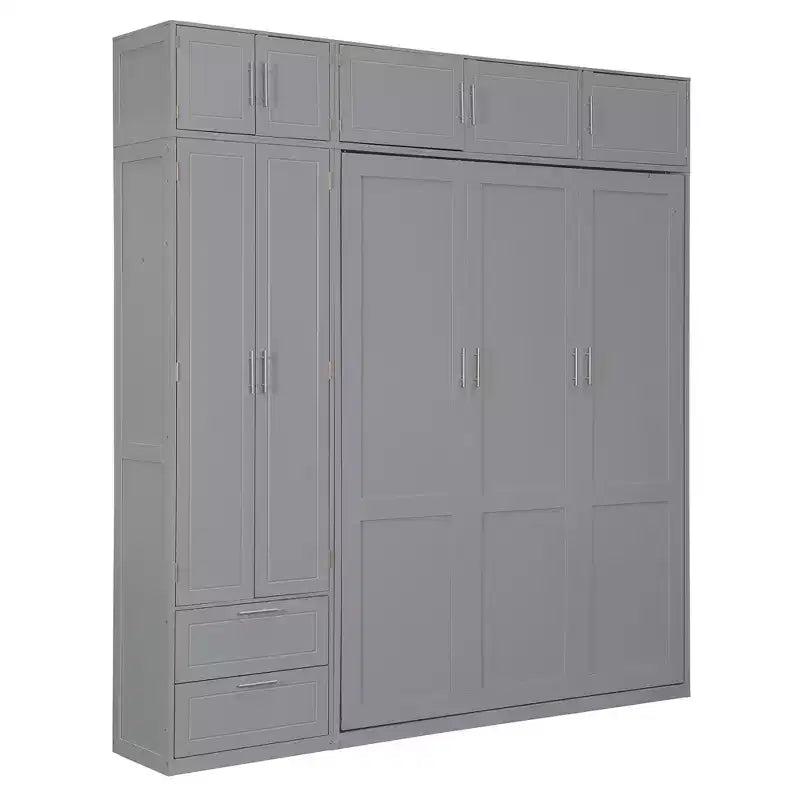 Lit escamotable Queen Murphy avec armoire, lit mural pliant Queen Size avec armoire de rangement et étagères pour chambre d'amis