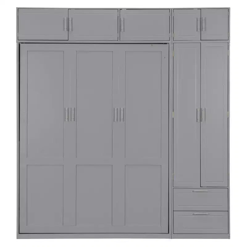 Lit escamotable Queen Murphy avec armoire, lit mural pliant Queen Size avec armoire de rangement et étagères pour chambre d'amis