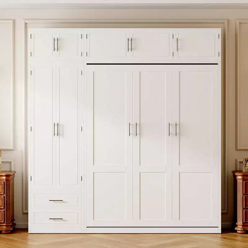Lit escamotable Queen Murphy avec armoire, lit mural pliant Queen Size avec armoire de rangement et étagères pour chambre d'amis