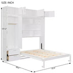 Lit escamotable Queen Murphy avec armoire, lit mural pliant Queen Size avec armoire de rangement et étagères pour chambre d'amis