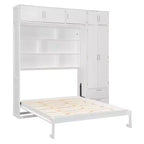 Lit escamotable Queen Murphy avec armoire, lit mural pliant Queen Size avec armoire de rangement et étagères pour chambre d'amis