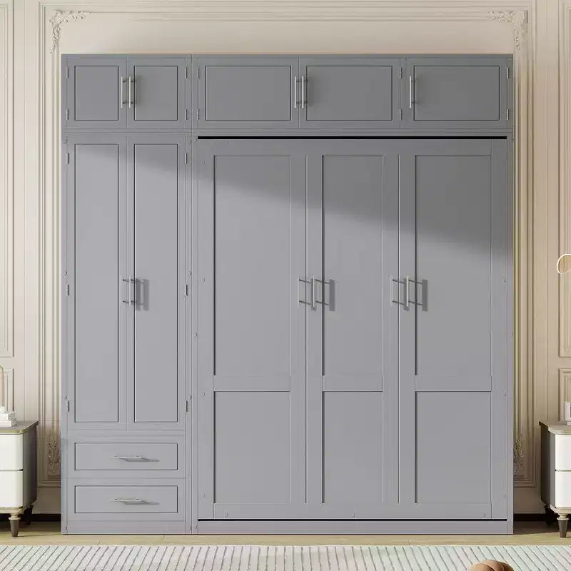 Lit escamotable Queen Murphy avec armoire, lit mural pliant Queen Size avec armoire de rangement et étagères pour chambre d'amis