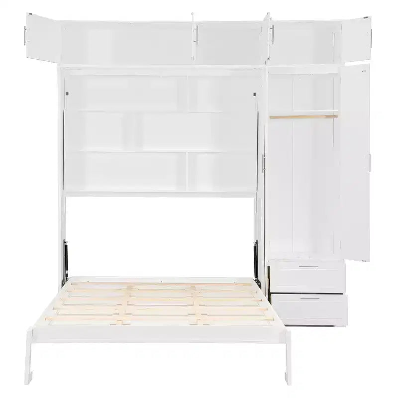 Lit escamotable Queen Murphy avec armoire, lit mural pliant Queen Size avec armoire de rangement et étagères pour chambre d'amis