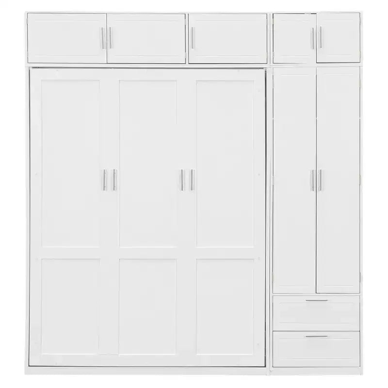 Lit escamotable Queen Murphy avec armoire, lit mural pliant Queen Size avec armoire de rangement et étagères pour chambre d'amis