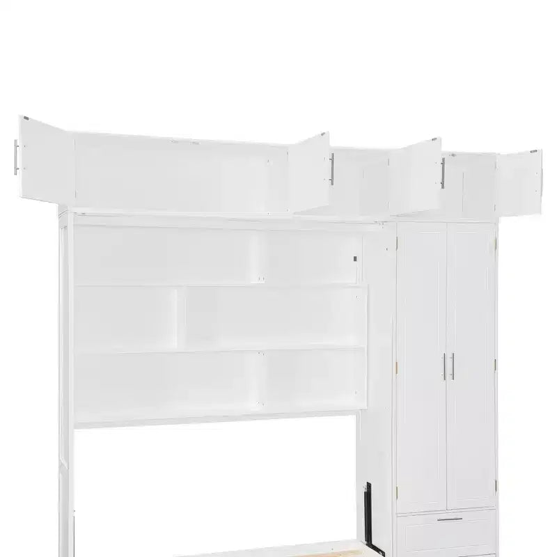 Lit escamotable Queen Murphy avec armoire, lit mural pliant Queen Size avec armoire de rangement et étagères pour chambre d'amis
