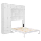 Lit escamotable Queen Murphy avec armoire, lit mural pliant Queen Size avec armoire de rangement et étagères pour chambre d'amis