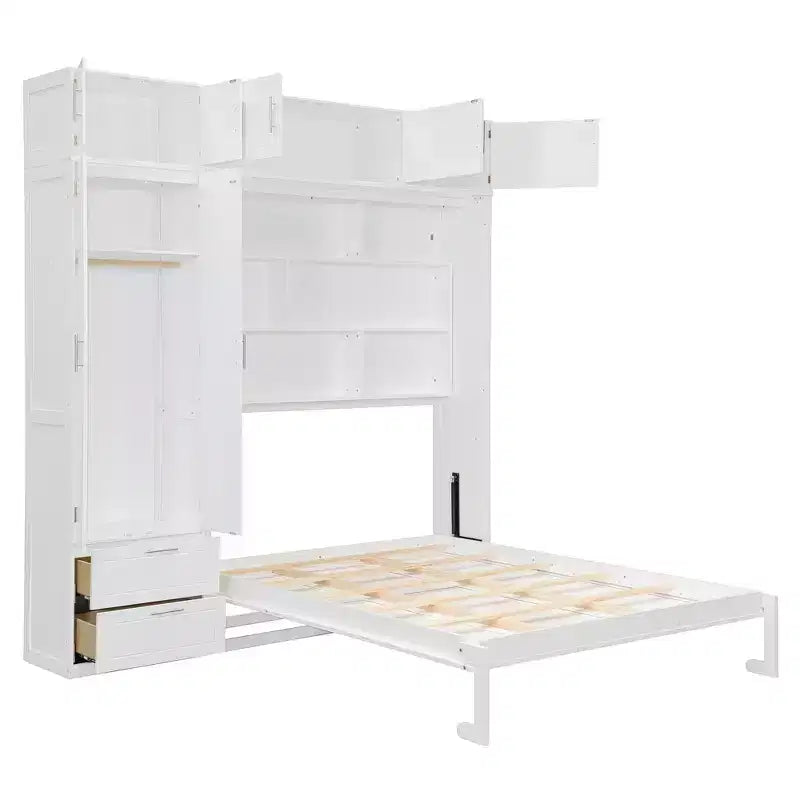 Lit escamotable Queen Murphy avec armoire, lit mural pliant Queen Size avec armoire de rangement et étagères pour chambre d'amis