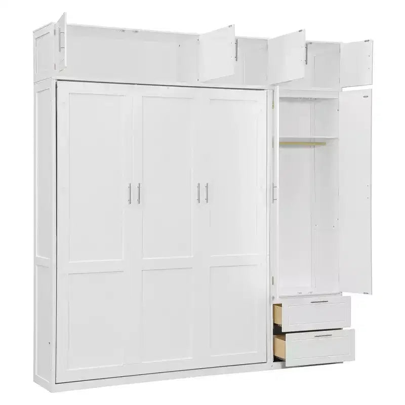 Lit escamotable Queen Murphy avec armoire, lit mural pliant Queen Size avec armoire de rangement et étagères pour chambre d'amis
