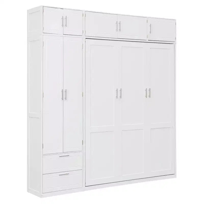 Lit escamotable Queen Murphy avec armoire, lit mural pliant Queen Size avec armoire de rangement et étagères pour chambre d'amis