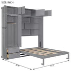 Lit escamotable Queen Murphy avec armoire, lit mural pliant Queen Size avec armoire de rangement et étagères pour chambre d'amis