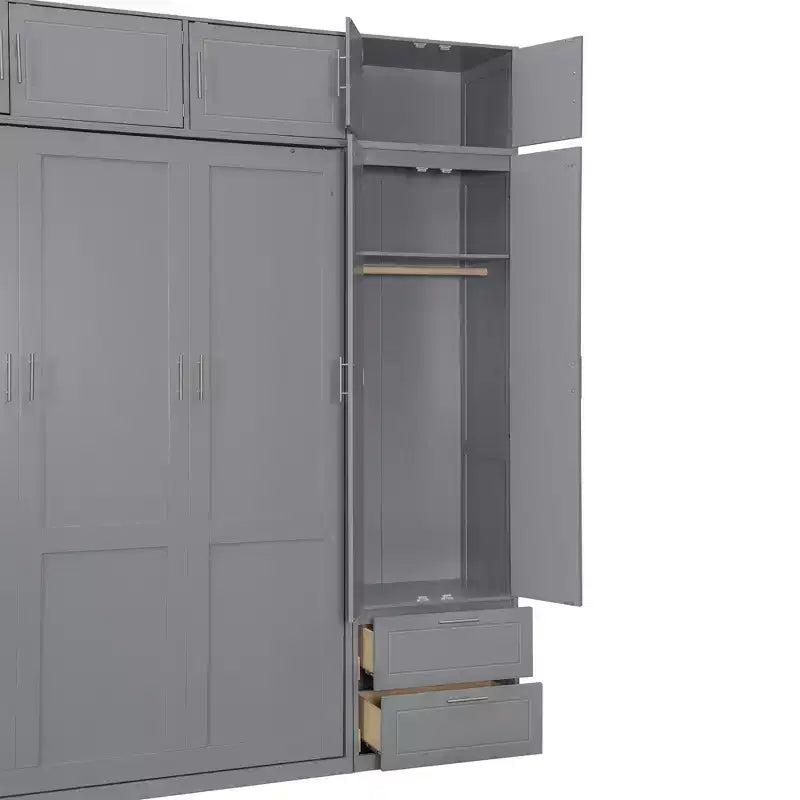 Lit escamotable Queen Murphy avec armoire, lit mural pliant Queen Size avec armoire de rangement et étagères pour chambre d'amis
