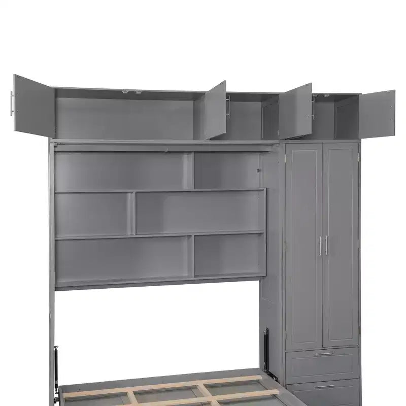 Lit escamotable Queen Murphy avec armoire, lit mural pliant Queen Size avec armoire de rangement et étagères pour chambre d'amis