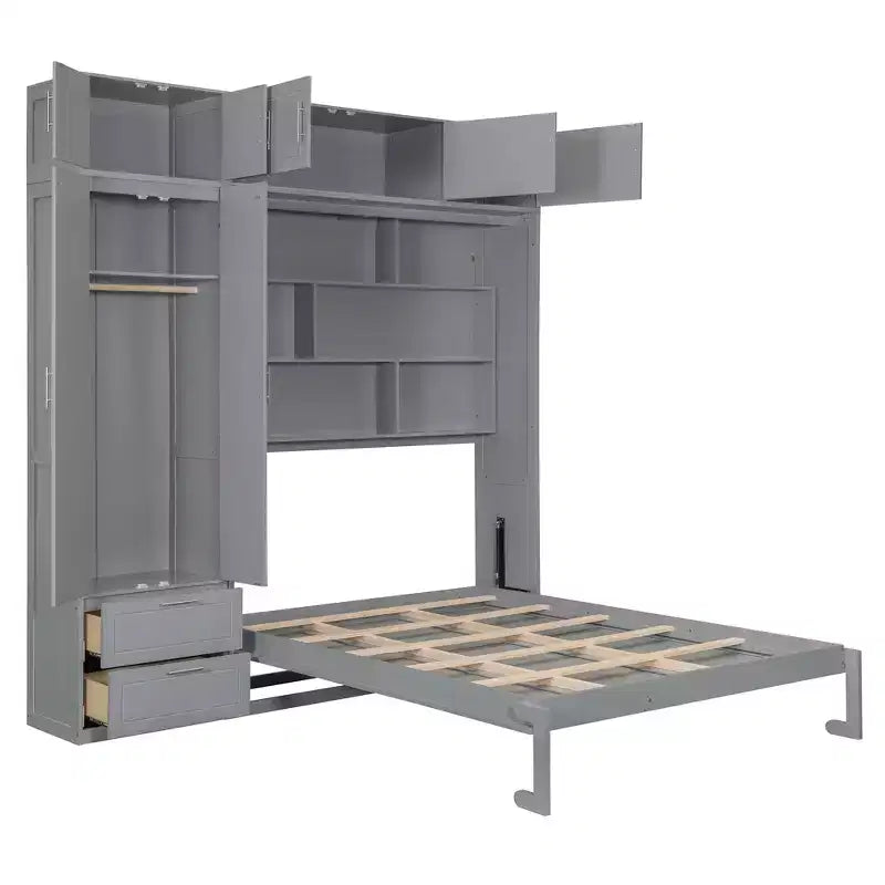 Lit escamotable Queen Murphy avec armoire, lit mural pliant Queen Size avec armoire de rangement et étagères pour chambre d'amis