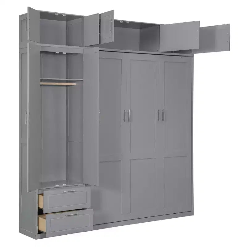 Lit escamotable Queen Murphy avec armoire, lit mural pliant Queen Size avec armoire de rangement et étagères pour chambre d'amis