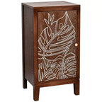 eHemco Tropical Monstera Door Accent End Table, Modern Retro Style, 16.5 x 14 x 31 Inches, Antique Walnut Finish