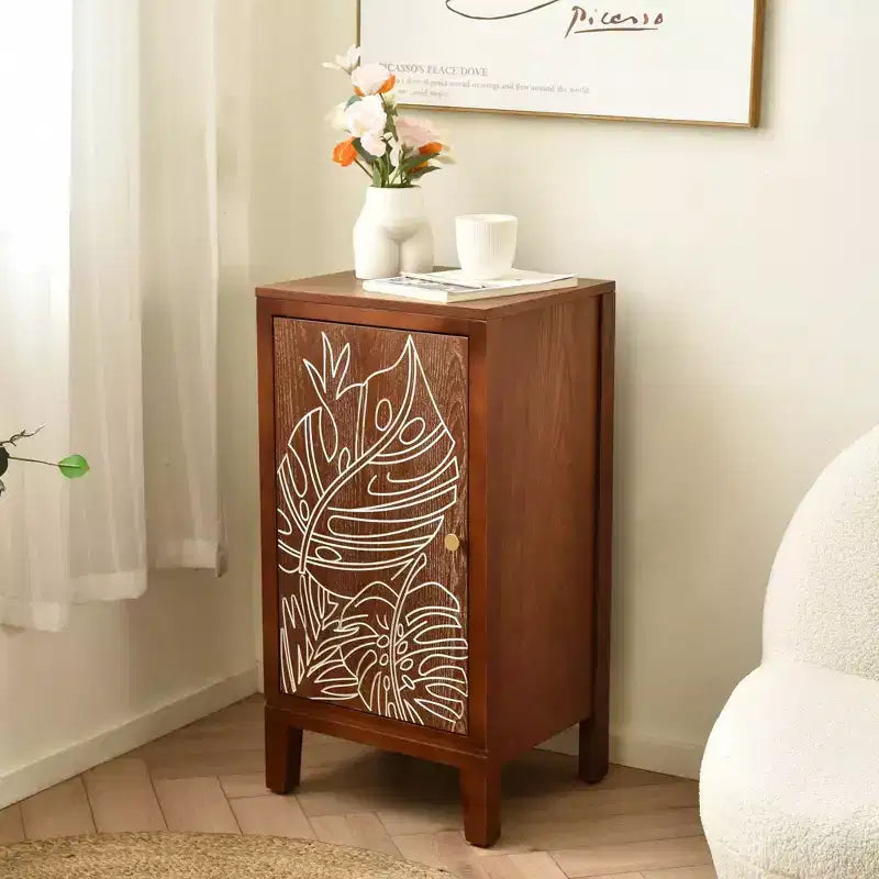 Table d'appoint eHemco Tropical Monstera, style rétro moderne, 41,9 x 35,6 x 78,7 cm, finition noyer antique