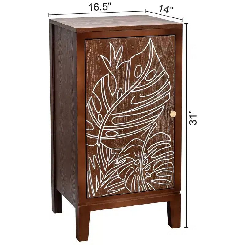 Table d'appoint eHemco Tropical Monstera, style rétro moderne, 41,9 x 35,6 x 78,7 cm, finition noyer antique
