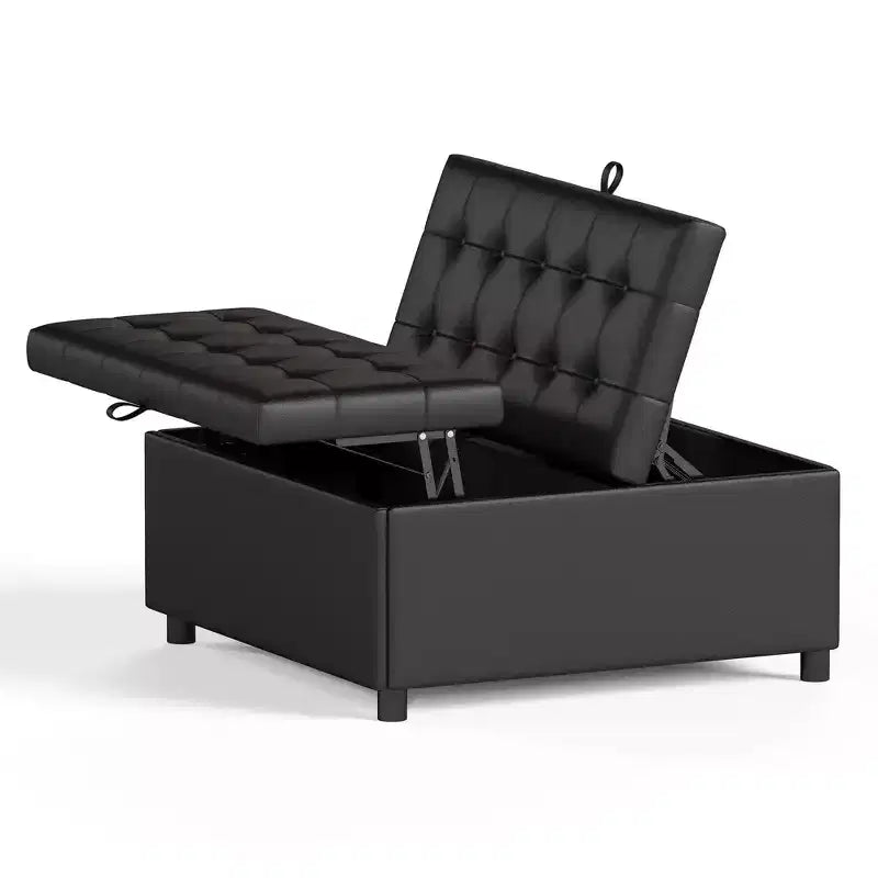 TYBOATLE Pouf carré de 90 cm avec rangement, grande table basse de pouf, pouf de 227 kg avec rangements pour le salon, noir