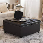 TYBOATLE Pouf carré de 90 cm avec rangement, grande table basse de pouf, pouf de 227 kg avec rangements pour le salon, noir