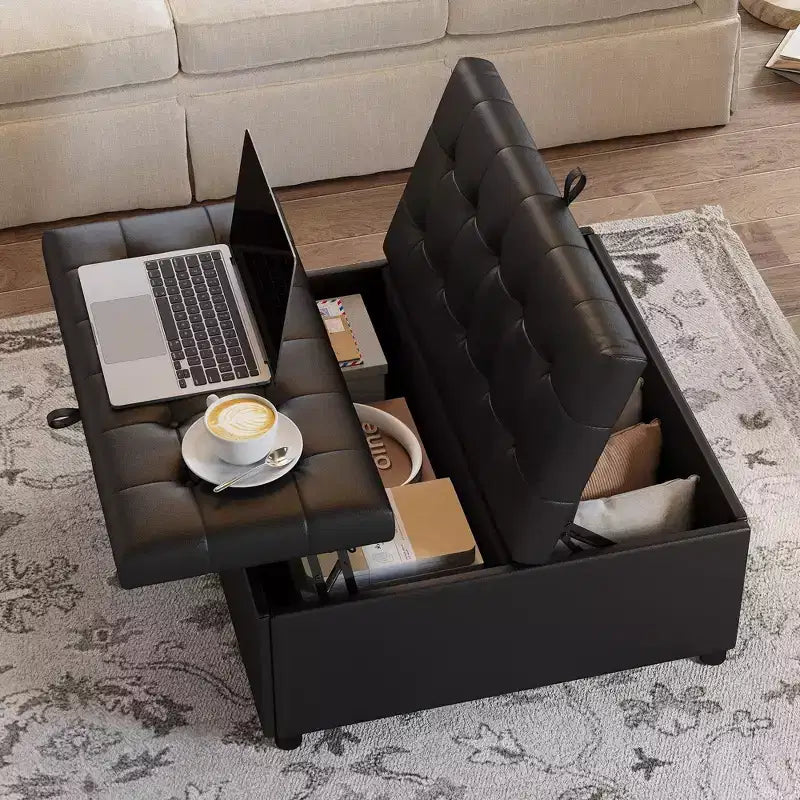 TYBOATLE Pouf carré de 90 cm avec rangement, grande table basse de pouf, pouf de 227 kg avec rangements pour le salon, noir