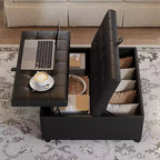 TYBOATLE Pouf carré de 90 cm avec rangement, grande table basse de pouf, pouf de 227 kg avec rangements pour le salon, noir