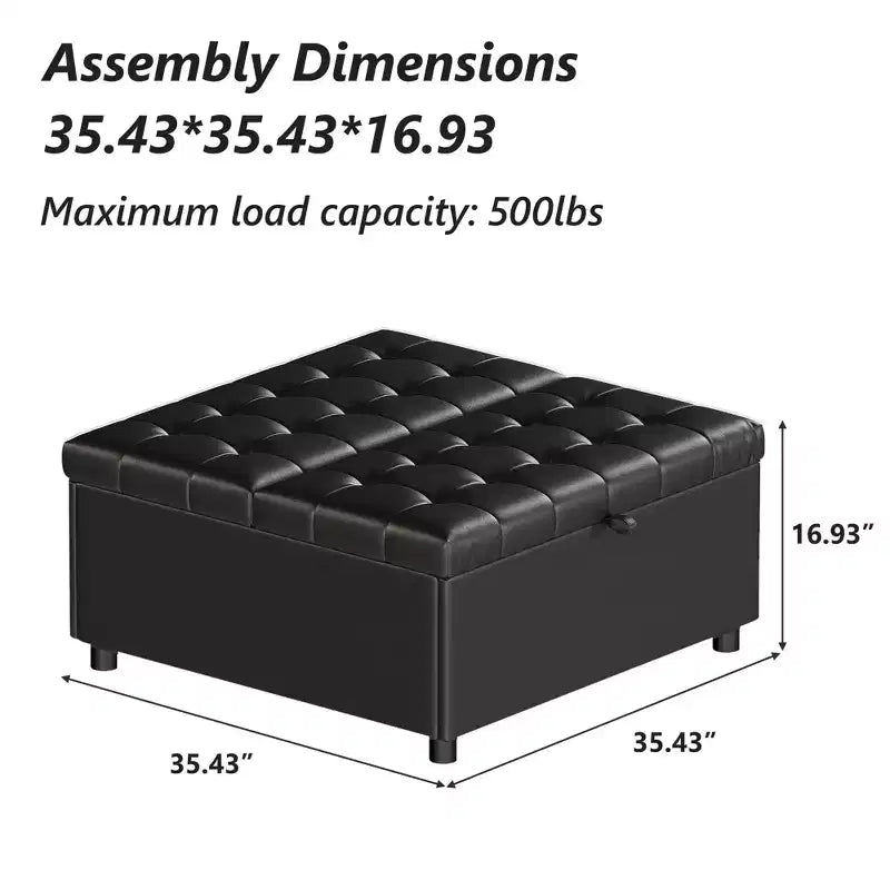 TYBOATLE Pouf carré de 90 cm avec rangement, grande table basse de pouf, pouf de 227 kg avec rangements pour le salon, noir