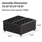 TYBOATLE Pouf carré de 90 cm avec rangement, grande table basse de pouf, pouf de 227 kg avec rangements pour le salon, noir