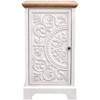 Table d'appoint sculptée de fleurs ornementales eHemco avec rangement, 18 x 14 x 30,5 pouces, meuble de salon de style rétro, naturel et blanc
