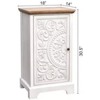 Table d'appoint sculptée de fleurs ornementales eHemco avec rangement, 18 x 14 x 30,5 pouces, meuble de salon de style rétro, naturel et blanc