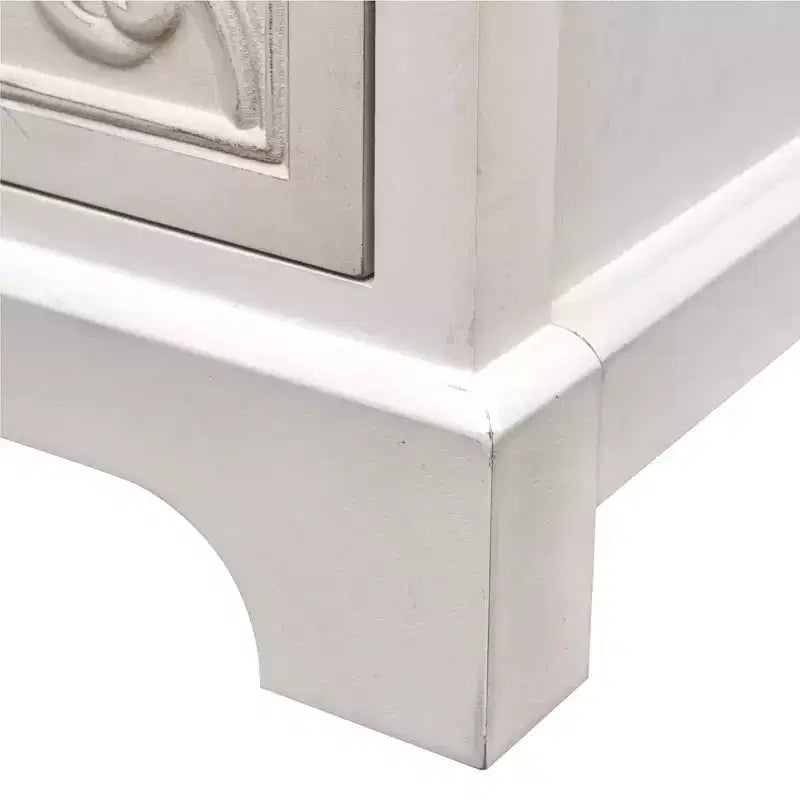 Table d'appoint sculptée de fleurs ornementales eHemco avec rangement, 18 x 14 x 30,5 pouces, meuble de salon de style rétro, naturel et blanc