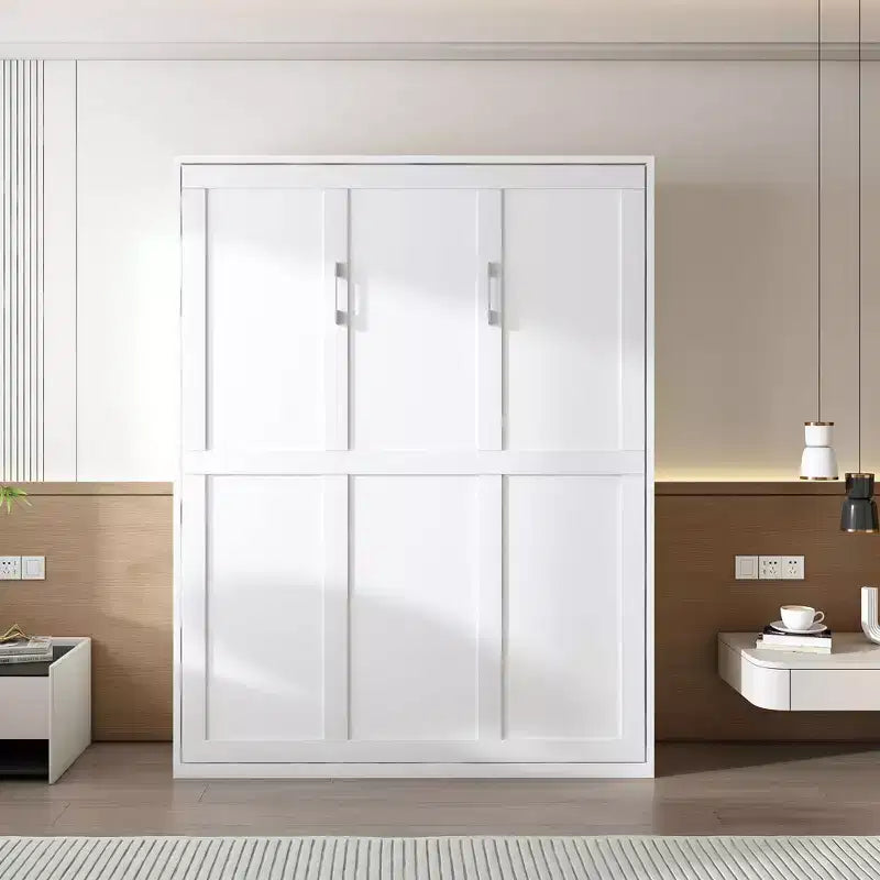 Lit escamotable mural moderne GDFStudio Elisha avec armoire intégrée et système de levage hydraulique