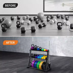 Supports de rangement pour haltères à 3 niveaux, capacité de 450 kg, support de poids réglable pour haltères, kettlebells, barres d'haltères (acier au carbone Q235)