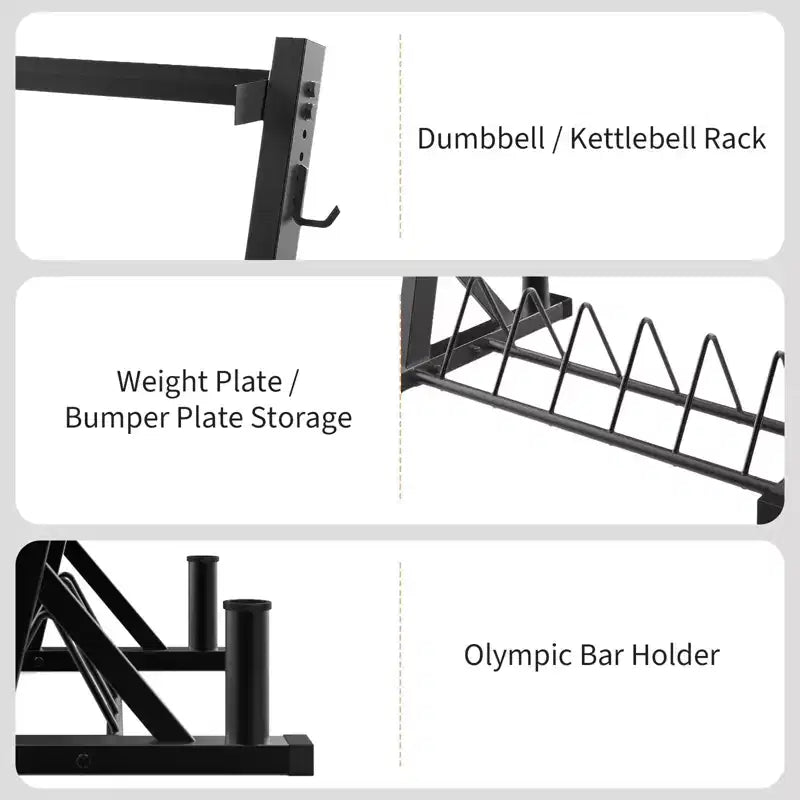 Supports de rangement pour haltères à 3 niveaux, capacité de 450 kg, support de poids réglable pour haltères, kettlebells, barres d'haltères (acier au carbone Q235)