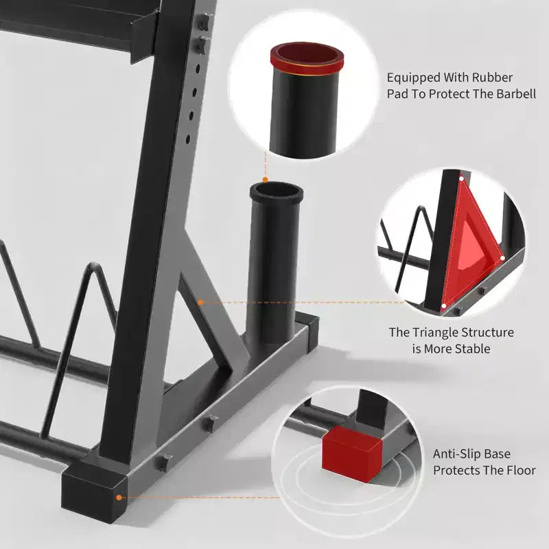 Supports de rangement pour haltères à 3 niveaux, capacité de 450 kg, support de poids réglable pour haltères, kettlebells, barres d'haltères (acier au carbone Q235)