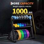 Supports de rangement pour haltères à 3 niveaux, capacité de 450 kg, support de poids réglable pour haltères, kettlebells, barres d'haltères (acier au carbone Q235)