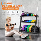 Supports de rangement pour haltères à 3 niveaux, capacité de 450 kg, support de poids réglable pour haltères, kettlebells, barres d'haltères (acier au carbone Q235)