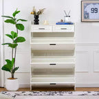 Meuble à Chaussures Moderne en Bois Okak avec 2 Tiroirs et 3 Portes Basculantes, Étagère à Chaussures d'Entrée avec Grand Rangement