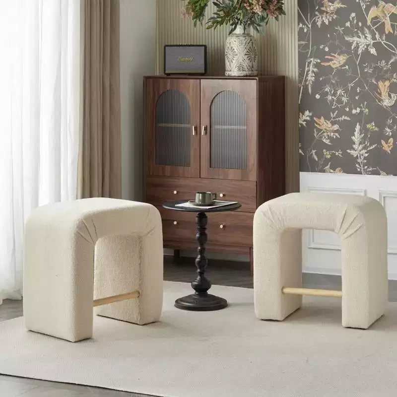 Okak 24 Inverted U-Shaped Boucle Bar Stools Set of 2, Modern Dining Chairs with Footrest, Chic Stools for Kitchen Island, Living Room