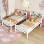 Lit superposé double MAYEERTY avec tête de lit étagères, rails de sécurité et échelle convertible en 2 lits pour chambre à coucher, blanc