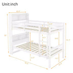 Lit superposé double MAYEERTY avec tête de lit étagères, rails de sécurité et échelle convertible en 2 lits pour chambre à coucher, blanc