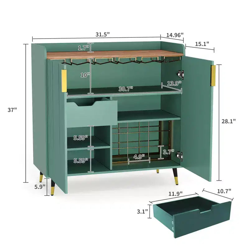 31,5 Meuble Bar à Vin, Meuble de Café en Bois avec Porte-Bouteilles et Porte-Verres, Buffet Moderne pour Salon Entrée