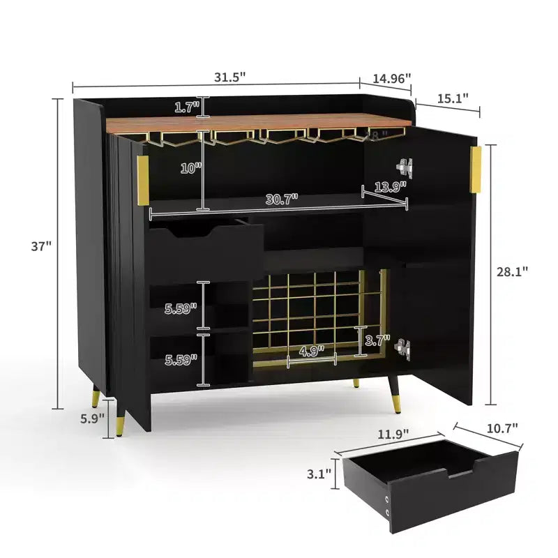 31,5 Meuble Bar à Vin, Meuble de Café en Bois avec Porte-Bouteilles et Porte-Verres, Buffet Moderne pour Salon Entrée