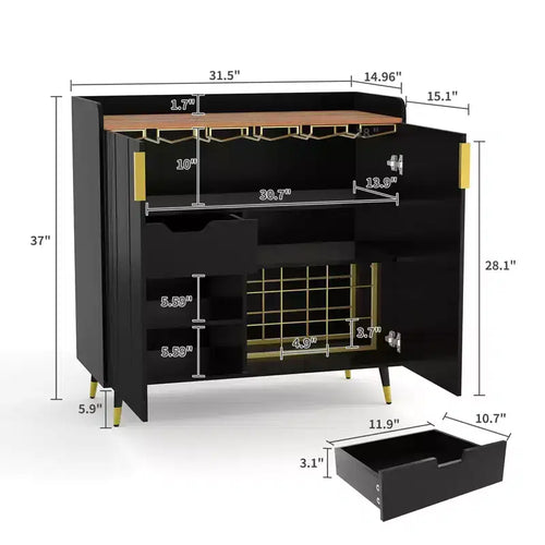 31,5 Meuble Bar à Vin, Meuble de Café en Bois avec Porte-Bouteilles et Porte-Verres, Buffet Moderne pour Salon Entrée